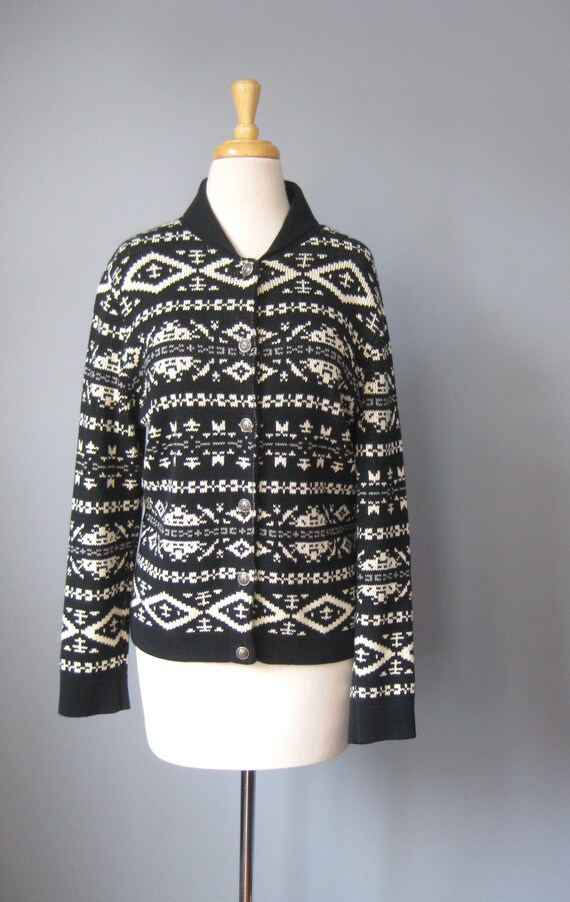 Pendleton Ski Sweater / Vtg / Black White Cotton S