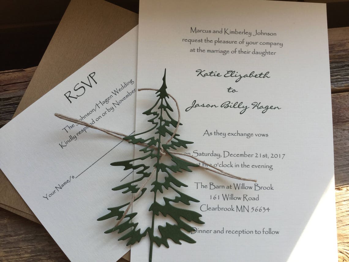 Pine Tree Wedding Invite Christmas tree wedding invitation | Etsy