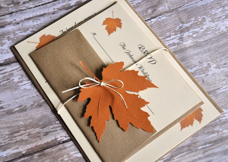 Fall Wedding Invitations, Autumn Wedding Invitations, leaf invitations, Fall Wedding Invites image 2