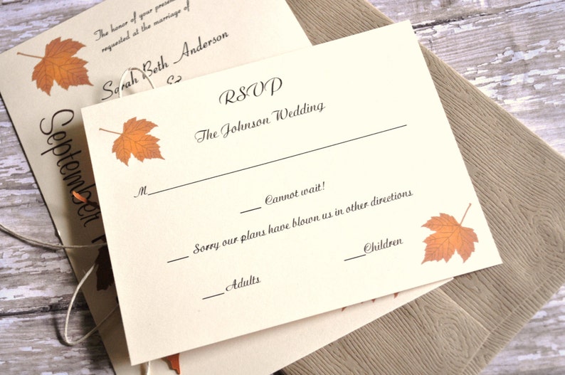 Fall Wedding Invitations, Autumn Wedding Invitations, leaf invitations, Fall Wedding Invites image 4