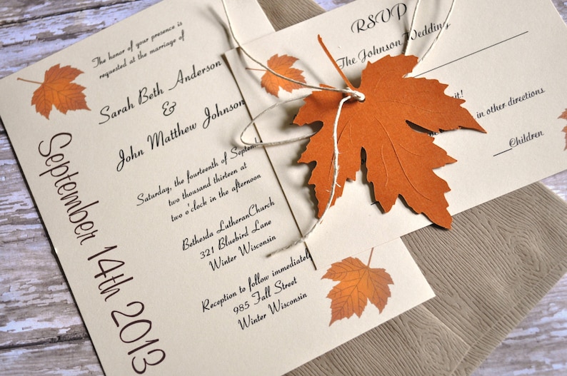 Fall Wedding Invitations, Autumn Wedding Invitations, leaf invitations, Fall Wedding Invites image 3