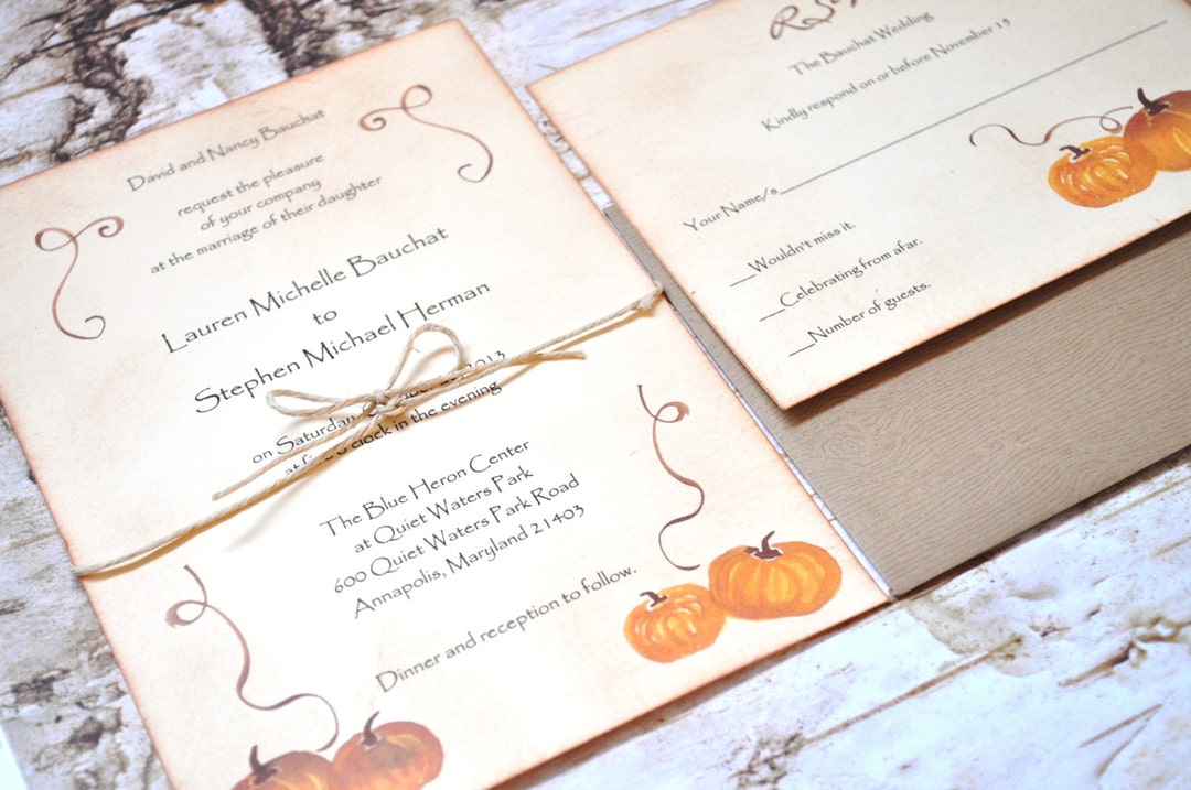 Pumpkin Wedding Invitations Rustic Wedding Invitations - Etsy