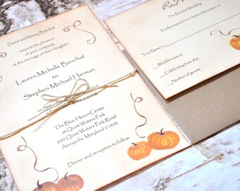 Pumpkin Wedding Invitations, Rustic Wedding Invitations, Invites, Fall Wedding Autumn Wedding