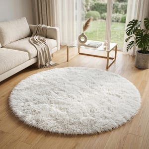 Round Rug, White, Grey And Pink Hand Tufted Rug, Fluffy Wool Bedroom Rug, Modern Neutral Round Rug, Small Area Rug, Soft Cozy Floor Decor