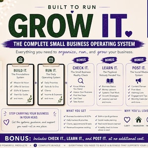 GROW IT | Complete Small Business Tracking System | Business Organizer & Operations Bundle | Digital Download Templates for Entrepreneurs
