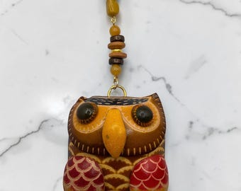 Owl Rearview Mirror Charm – Woodland Boho Car Accessory - Nature inspired Car Decor