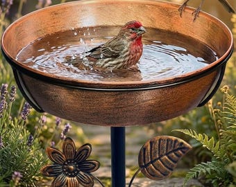 Outdoor Metal Bird Bath with 5-Prong Stake, Rust Resistant Garden Decor