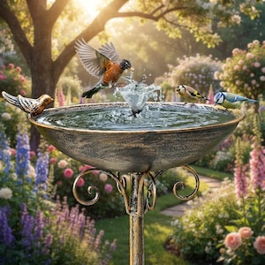 Solar Bird Bath for Outside, Metal Bird Bath with Solar Fountain Bubbler, Garden Bird Bath Stand, Outdoor Yard Patio Decor, Bird Lover Gift