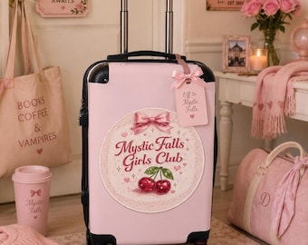 Mystic Falls Girls Club Suitcase, Pink Coquette Luggage, TVD Inspired Carry On, Cherry Travel Bag