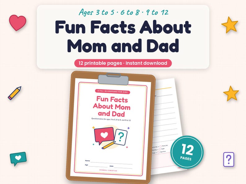Fun Facts About Mom and Dad Printable, Kids Questionnaire for Ages 3 to ...