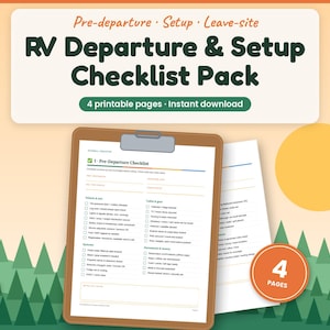 RV Departure Checklist Printable, Camper Setup and Leave-Site Checklists, Travel Day Checklist PDF, Camping Checklist, Instant Download