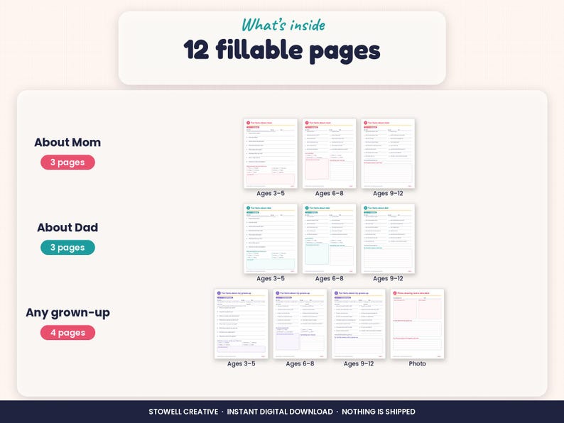 Fun Facts About Mom and Dad Printable, Kids Questionnaire for Ages 3 to ...
