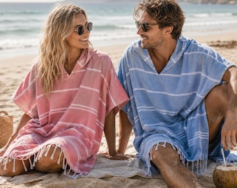 Turkse surfponchohanddoek, verkleedgewaad met capuchon voor volwassenen, strandkleed om te surfen, zwemmen en kamperen