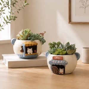 Vaso per piante grasse a forma di gatto in resina, decorazione da scrivania a forma di animale stravagante, mini vaso per fiori