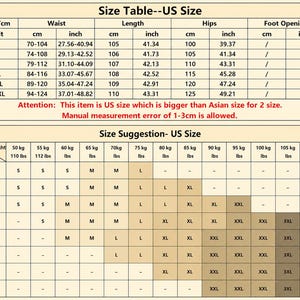 Peut inclure: Un tableau des tailles beige intitul&eacute; Size Table--US Size et Size Suggestion- US Size. Le tableau affiche les mesures de taille, longueur et hanches en cm et pouces pour les tailles S &agrave; XXXL, avec une grille de poids et taille.