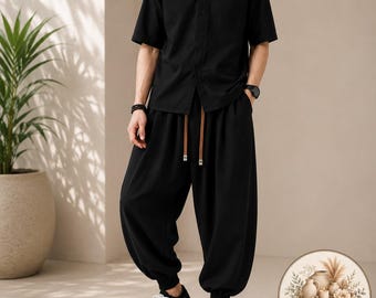 Men's Lightweight Cotton Harem Pants Loose Korean Style Casual Outdoor Everyday Spring Trousers