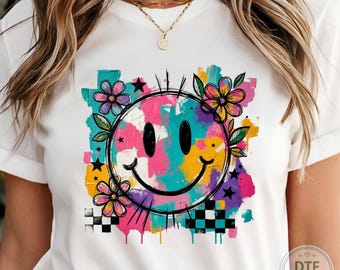 Transferencia termoadhesiva con diseño de carita sonriente estilo preppy, frase positiva lista para planchar, citas inspiradoras, calcomanía motivacional para planchar, linda sonrisa.
