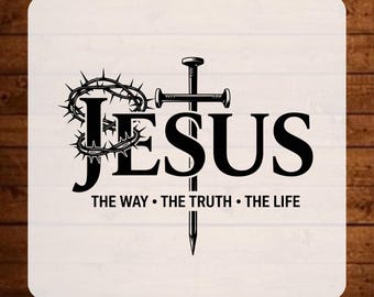 Jesus Cross Crown Dtf Transfer, The Way Truth Life Ready To Press, Religious Dtf Print, Bible Verse Iron On Transfer, Gift For Christian