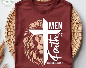 Men Of Faith Dtf Transfer, Faith Cross Ready To Press, Faithful Religious Dtf Print, Bible Verse Iron On Transfer, Gift For Christian