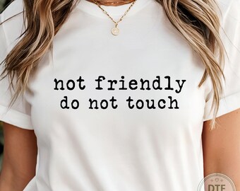 No amigable, no tocar. Transferencia DTF, citas sarcásticas retro listas para planchar, transferencia térmica con cita divertida, calcomanía termoadhesiva de humor para adultos.