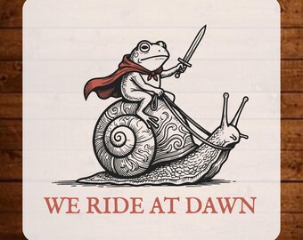 Transferencia DTF "We Ride At Dawn", citas sarcásticas retro listas para planchar, transferencia de prensa térmica de rana con citas divertidas, calcomanía termoadhesiva de humor para adultos