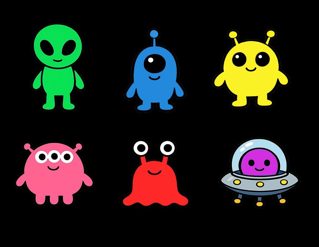 Kid‑friendly Alien Clipart Bundle | Simple Sci-fi Characters | PNG ...
