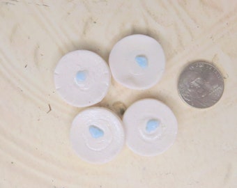 30MM Miniature White Cloud Plates - Wonky Handmade Polymer Clay Dollhouse Plates - White Plate Blue Cloud 30Mm - Fairy Miniature dish -102