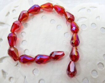 Ruby Red Faceted Pear style beads - Fire Polished Pear faceted beads - Teardrop Style Faceted  Red glass Bead - SP-152