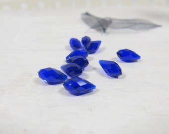 Delft Midnight Blue Tiny Drop Glass Beads - Faceted Blue Teardrop Glass Beads - Cobalt Blue glass Beads -  SP-149