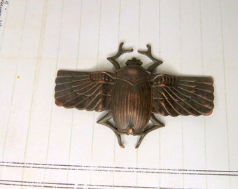 Dark Chocolate Partina over a Brass Vintage Design Scarab with Extended Wings, Made in the USA, Scarab Supply,  VJSP-192