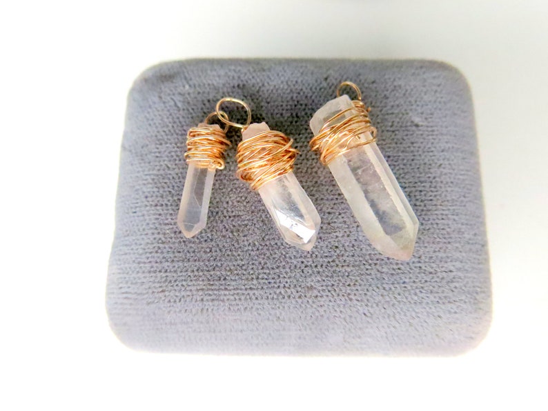 AURORA Tiny crystals w/ messy Bronze Wire Tiny raw AURORA crystals Set of 3 Aurora Quartz Crystals Jewelry Making Supplies JSUP-210 image 4