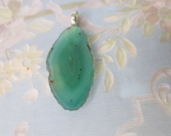 Thin Sliced Green Geode Stone Pendant