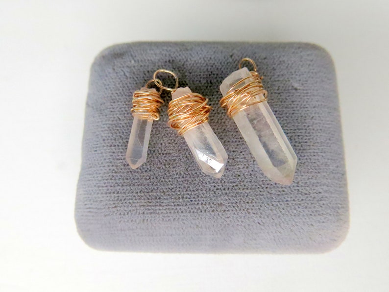 AURORA Tiny crystals w/ messy Bronze Wire Tiny raw AURORA crystals Set of 3 Aurora Quartz Crystals Jewelry Making Supplies JSUP-210 image 1