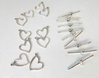 Heart Toggle Clasps Silver tone finish set of 10 - Bracelet Clasp -  Necklace Closure - Clasp Finding - Heart Jewelry Finding - JSP-183