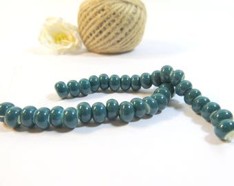 Green Ceramic Beads - Large Hole Beads -Ceramic Beads - Boho Artisan Beads  - Sage Green Beads - Forest Green Ceramic Beads - Yoga Beads