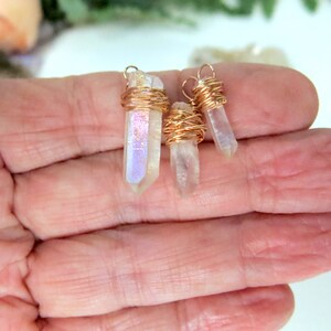 AURORA Tiny crystals w/ messy Bronze Wire Tiny raw AURORA crystals Set of 3 Aurora Quartz Crystals Jewelry Making Supplies JSUP-210 image 3