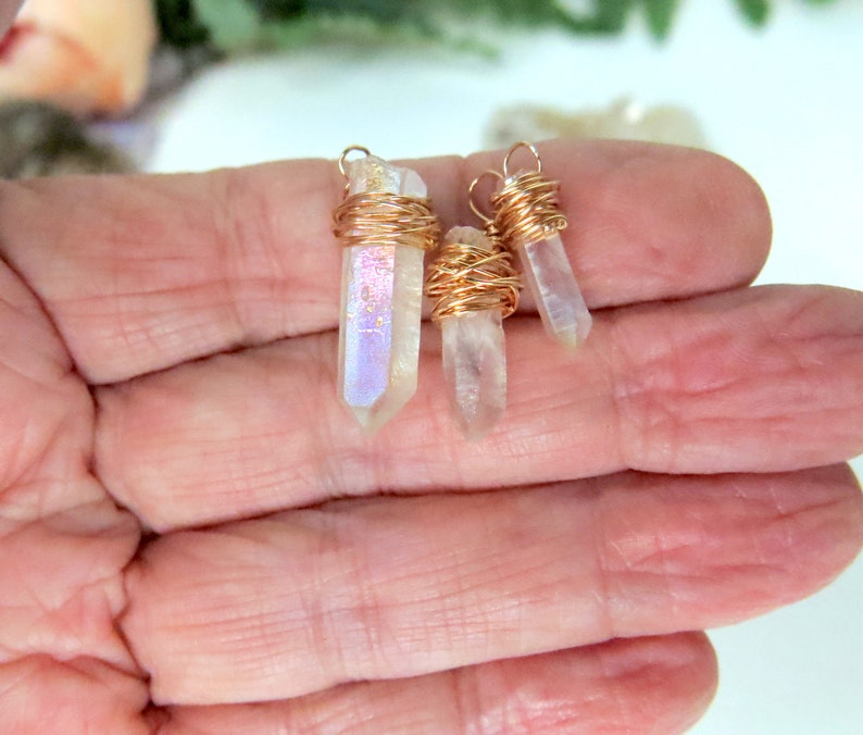 AURORA Tiny crystals w/ messy Bronze Wire Tiny raw AURORA crystals Set of 3 Aurora Quartz Crystals Jewelry Making Supplies JSUP-210 image 3