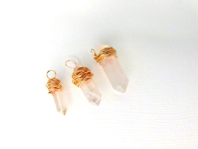 AURORA Tiny crystals w/ messy Bronze Wire Tiny raw AURORA crystals Set of 3 Aurora Quartz Crystals Jewelry Making Supplies JSUP-210 image 6