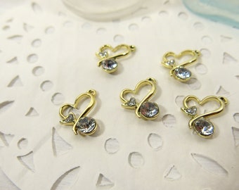 Gold tone rhinestone heart charm - Charm for Bracelet - Charm for Girl - Love Heart Charm - Heart charm  SP-140