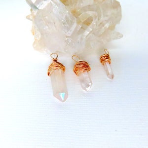 AURORA Tiny crystals w/ messy Bronze Wire Tiny raw AURORA crystals Set of 3 Aurora Quartz Crystals Jewelry Making Supplies JSUP-210 image 2