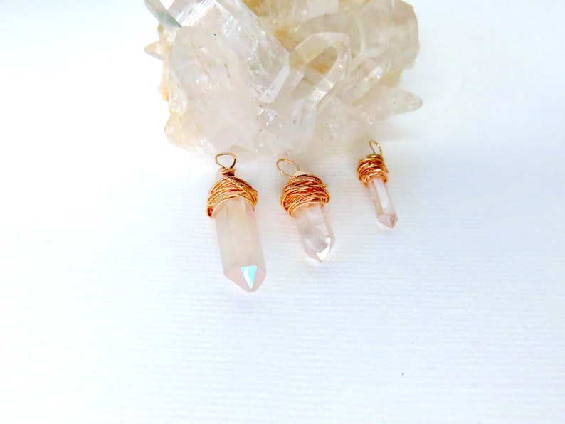 AURORA Tiny crystals w/ messy Bronze Wire Tiny raw AURORA crystals Set of 3 Aurora Quartz Crystals Jewelry Making Supplies JSUP-210 image 2