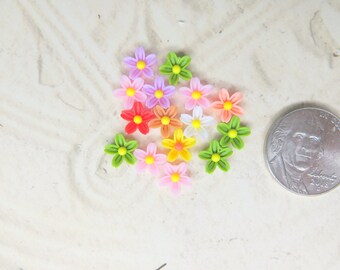 Six 6 Tiny Mixed Colors of Resin Flowers, Hard Resin Flowers set of 6, 8 MM Mixed Set of Flowers - Micro Mini Flowers Flat Back, Min-104