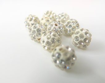 Disco Ball White Pave Rhinestone 10 MM beads - Shamballa Loose Beads - White AB Pave Beads