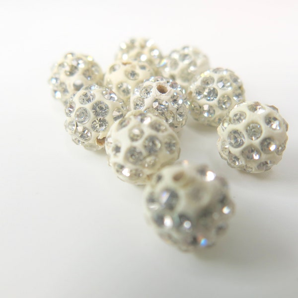 Disco Ball White Pave Rhinestone 10 MM beads - Shamballa Loose Beads - White AB Pave Beads