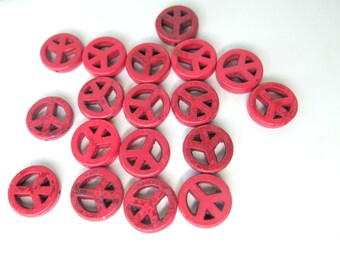 Red Howlite Peace Signs for Jewelry Making - Peace sign beads - Howlite Peace signs - JSP-195