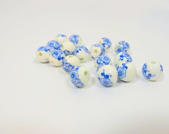 Blue and white glass beads - 20  glass royal blue and white beads - Destash White and Blue Glass Beads-  SP-127