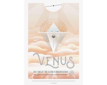 NASA Visions of the Future Poster - Venus Cloud 9 Retro Art - Vintage Space Travel Print - Mid Century Modern Wall Decor Gift Hail Mary