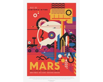 NASA Visions of the Future Poster - Mars Valles Marineris Retro Art - Vintage Space Travel Print - Mid Century Modern Wall Decor Gift Mars