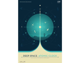 NASA Deep Space Atomic Clock Poster - Blue Version - Retro JPL Space Technology Art - Vintage Science Print - Mid Century Modern Wall Decor