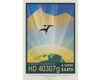 NASA Visions of the Future Poster - HD 40307g Super Earth Art - Vintage Space Travel Print - Mid Century Modern Wall Decor Gift MCM  SpaceX